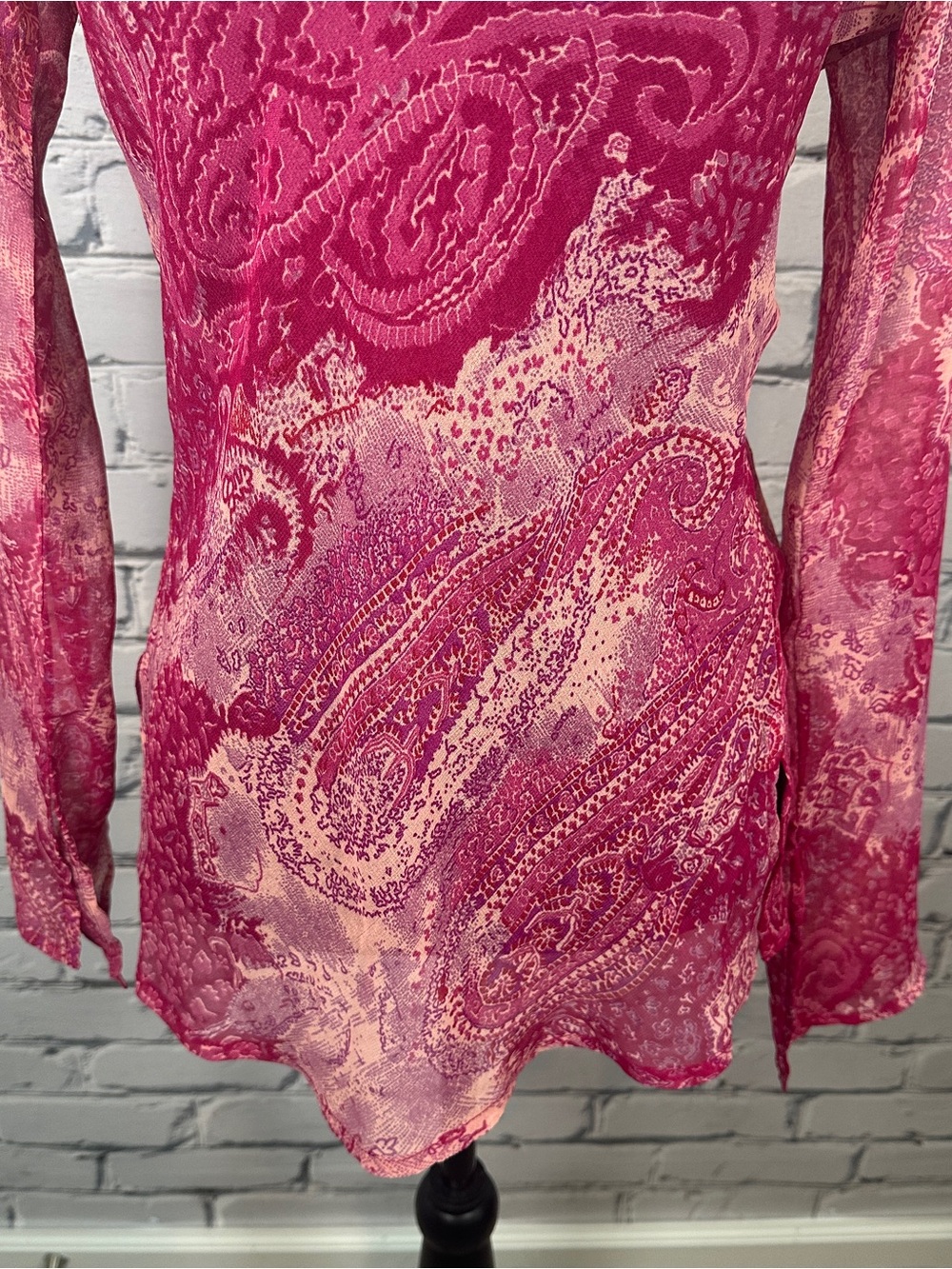Vintage Y2K Love Potion Sheer Paisley Top Blouse Large Pink Bell Sleeve Boho - Picture 6 of 12